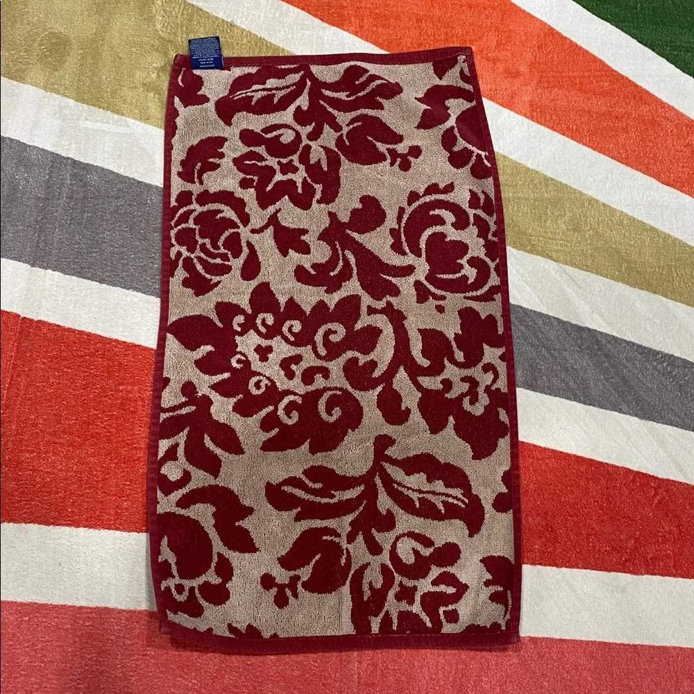 3/$10 Chaps Red and Cream Floral Hand Towel